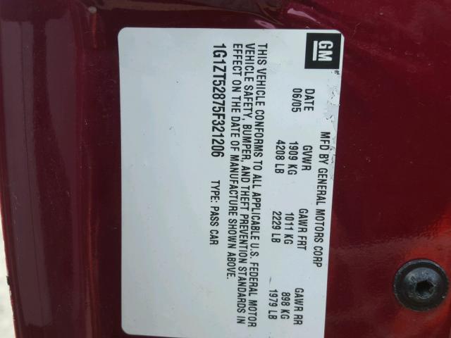 1G1ZT52875F321206 - 2005 CHEVROLET MALIBU LS RED photo 10