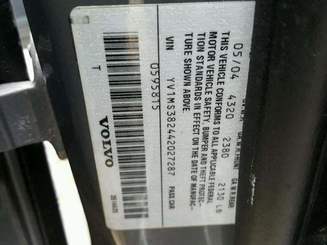 YV1MS382442027287 - 2004 VOLVO S40 2.4I GRAY photo 10