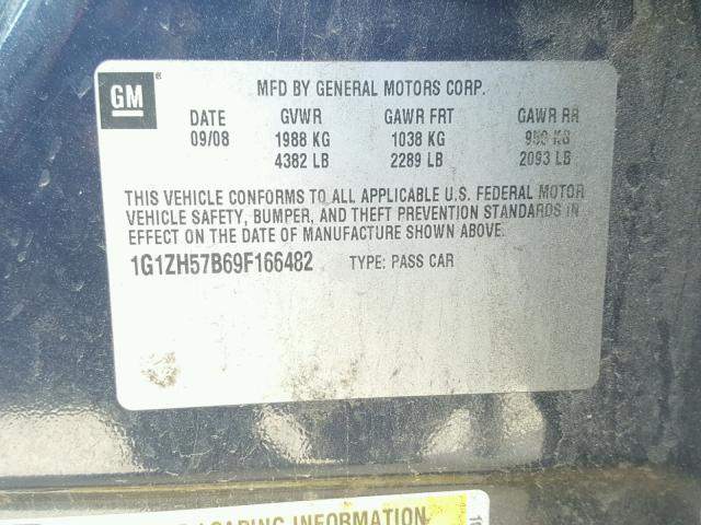 1G1ZH57B69F166482 - 2009 CHEVROLET MALIBU 1LT 蓝色 照片 10