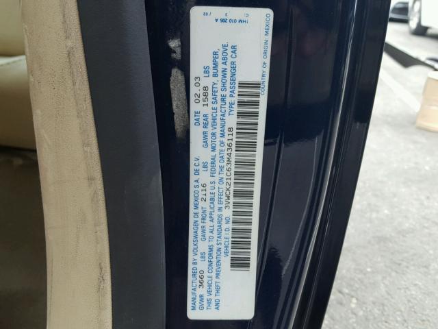 3VWCK21C63M436118 - 2003 VOLKSWAGEN NEW BEETLE 蓝色 照片 10