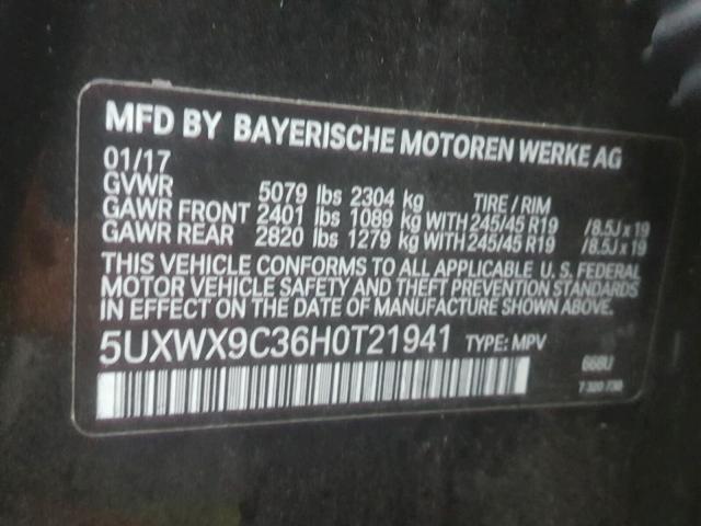 5UXWX9C36H0T21941 - 2017 BMW X3 XDRIVE2 Черный фото 10