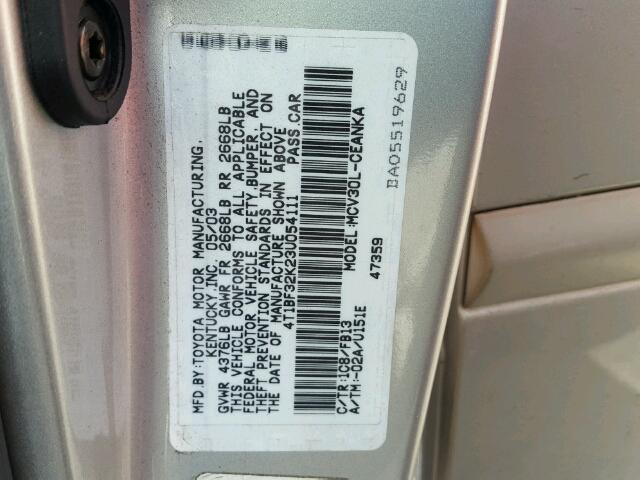 4T1BF32K23U054111 - 2003 TOYOTA CAMRY LE SILVER photo 10