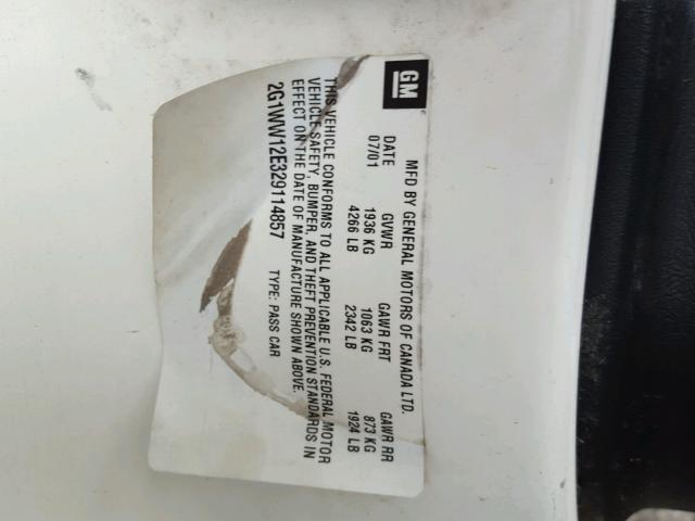 2G1WW12E329114857 - 2002 CHEVROLET MONTE CARL 白色 照片 10