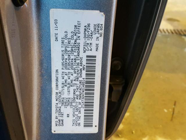 JTLKT324740148514 - 2004 TOYOTA SCION XB 灰色 照片 10