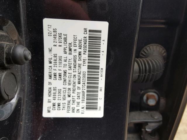 19UUA8F27CA025693 - 2012 ACURA TL GRAY photo 10