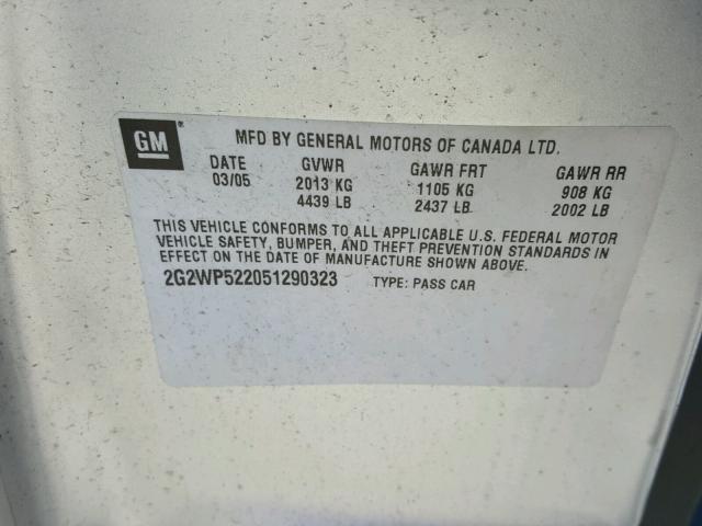 2G2WP522051290323 - 2005 PONTIAC GRAND PRIX SILVER photo 10