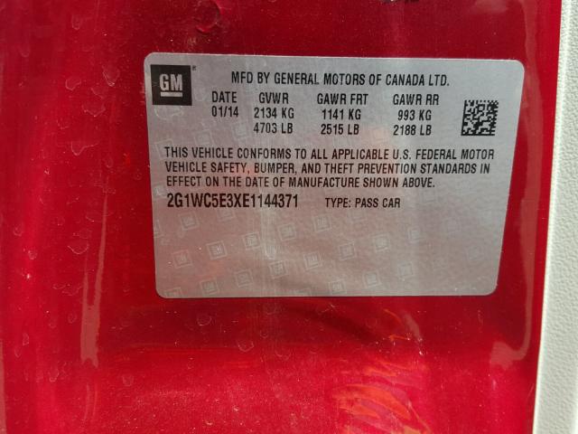 2G1WC5E3XE1144371 - 2014 CHEVROLET IMPALA LIM RED photo 10