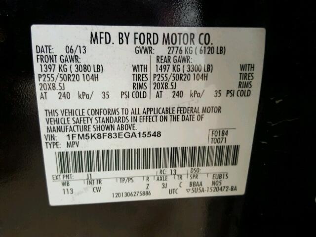 1FM5K8F83EGA15548 - 2014 FORD EXPLORER L BROWN photo 10