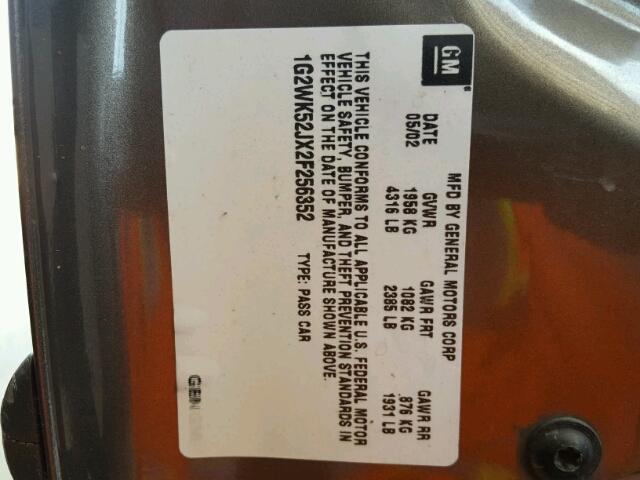 1G2WK52JX2F256352 - 2002 PONTIAC GRAND PRIX თაფლისფერი ფოტო 10