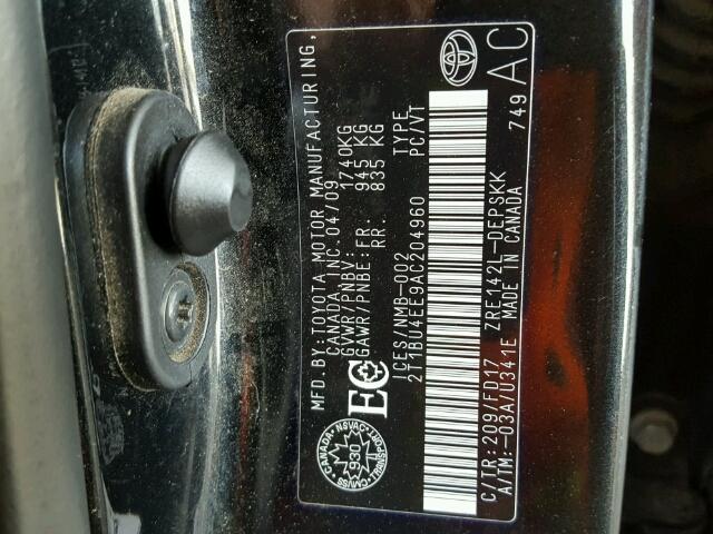 2T1BU4EE9AC204960 - 2010 TOYOTA COROLLA BA BLACK photo 10