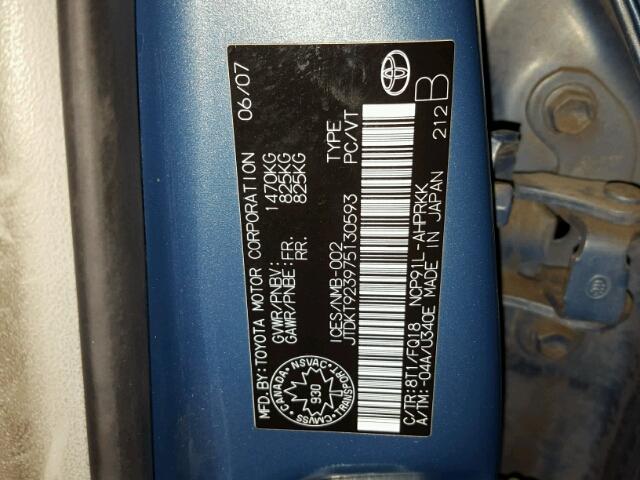 JTDKT923975130593 - 2007 TOYOTA YARIS BLUE photo 10