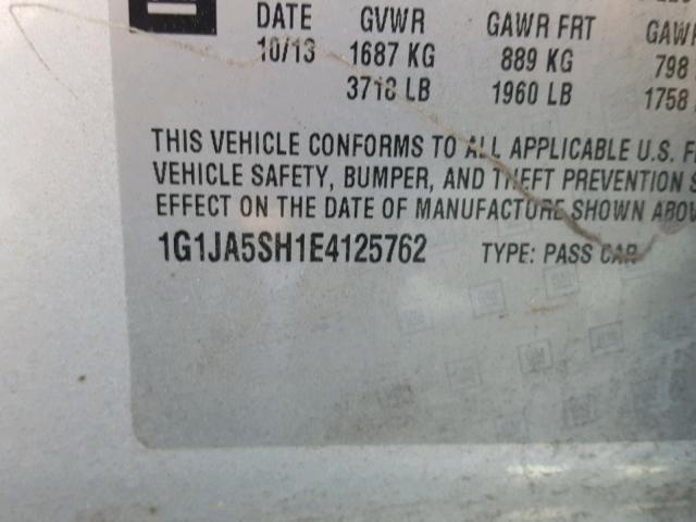 1G1JA5SH1E4125762 - 2014 CHEVROLET SONIC LS SILVER photo 10