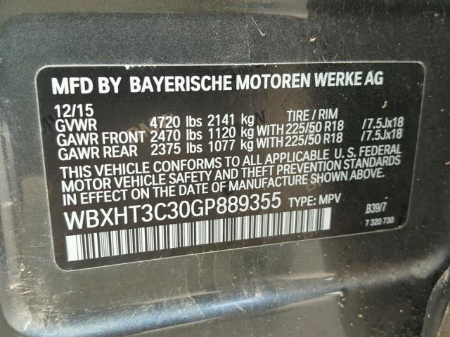WBXHT3C30GP889355 - 2016 BMW X1 XDRIVE2 CHARCOAL photo 10