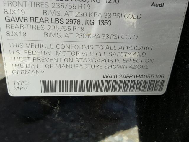 WA1L2AFP1HA055106 - 2017 AUDI Q5 PREMIUM BLACK photo 10