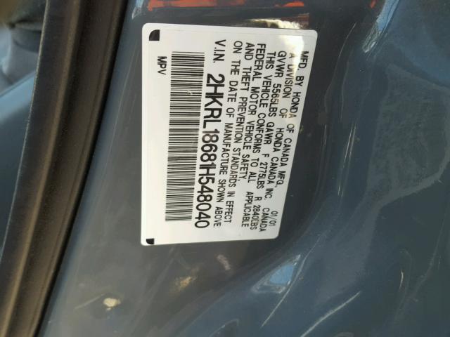 2HKRL18681H548040 - 2001 HONDA ODYSSEY EX GRAY photo 10