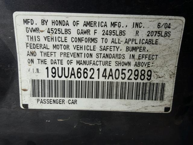 19UUA66214A052989 - 2004 ACURA TL GRAY photo 10