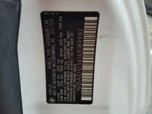 WBAEH73414B189982 - 2004 BMW 645 CI AUT WHITE photo 10
