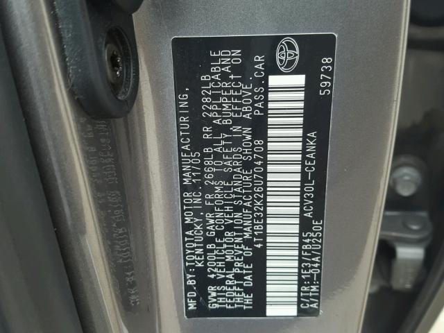 4T1BE32K26U704708 - 2006 TOYOTA CAMRY LE GRAY photo 10