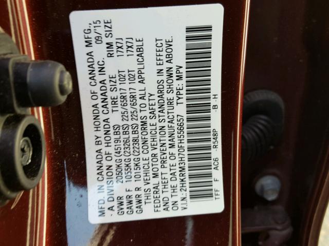 2HKRM3H70FH556657 - 2015 HONDA CR-V EXL BURGUNDY photo 10