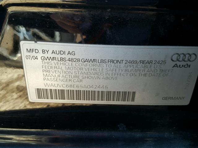 WAUVC68E65A042445 - 2005 AUDI A4 1.8T AV BLACK photo 10