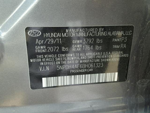 5NPDH4AE6BH061323 - 2011 HYUNDAI ELANTRA GL GRAY photo 10