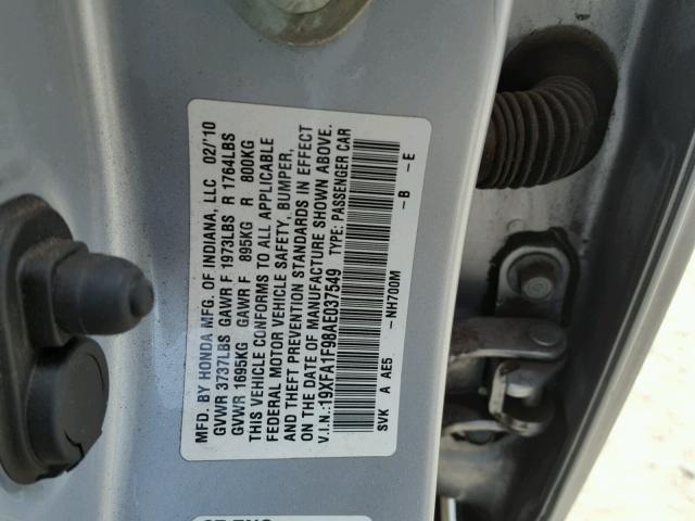 19XFA1F98AE037549 - 2010 HONDA CIVIC EXL SILVER photo 10