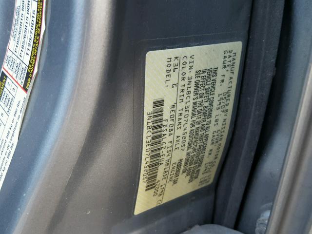 3N1BC13E07L452057 - 2007 NISSAN VERSA S SILVER photo 10