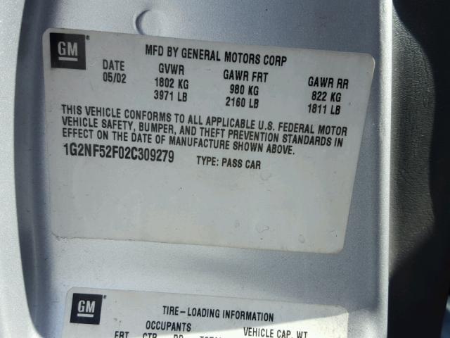 1G2NF52F02C309279 - 2002 PONTIAC GRAND AM S SILVER photo 10