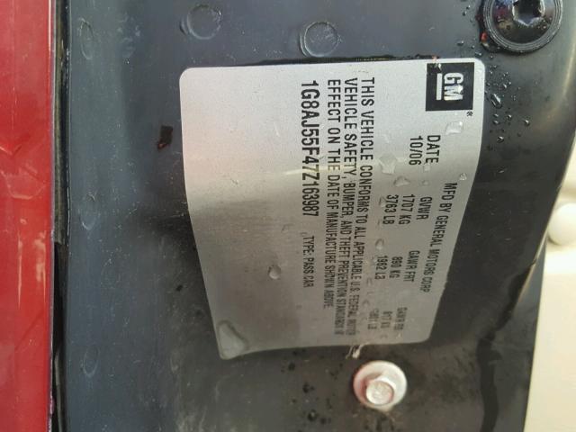 1G8AJ55F47Z163987 - 2007 SATURN ION LEVEL 红色 照片 10