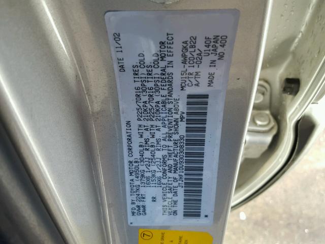 JTJHF10U930308330 - 2003 LEXUS RX 300 GRAY photo 10