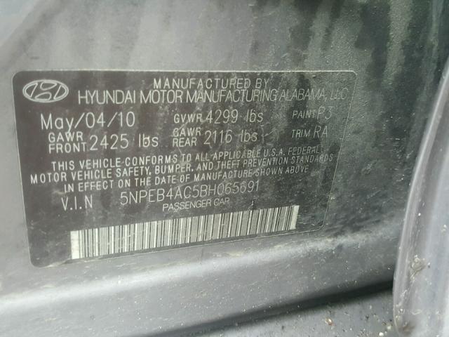 5NPEB4AC5BH065691 - 2011 HYUNDAI SONATA GLS CHARCOAL photo 10