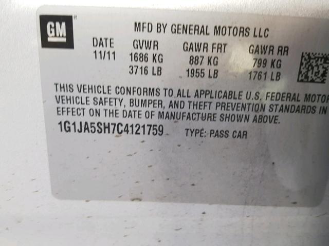 1G1JA5SH7C4121759 - 2012 CHEVROLET SONIC LS SILVER photo 10
