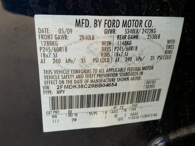 2FMDK38C29BB04654 - 2009 FORD EDGE SEL SILVER photo 10