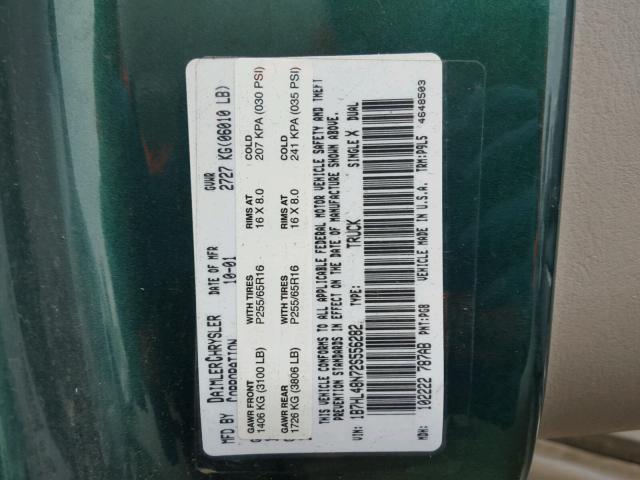 1B7HL48N72S556282 - 2002 DODGE DAKOTA QUA GREEN photo 10