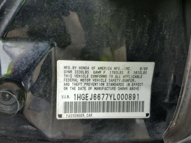 1HGEJ6677YL000891 - 2000 HONDA CIVIC LX BLACK photo 10