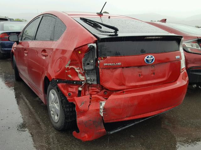 JTDKN3DU0A0023918 - 2010 TOYOTA PRIUS RED photo 3