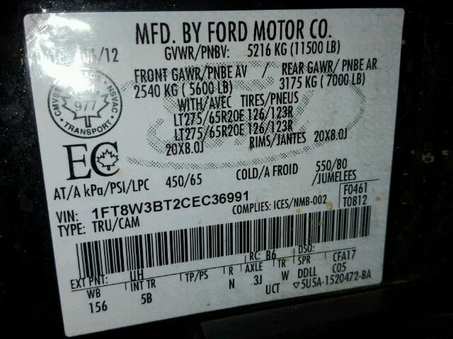 1FT8W3BT2CEC36991 - 2012 FORD F350 SUPER BLACK photo 10