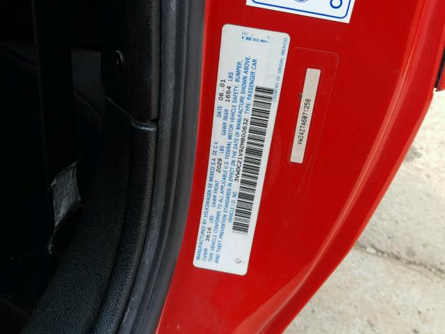 3VWDC21V92M800632 - 2002 VOLKSWAGEN CABRIO GLX 红色 照片 10