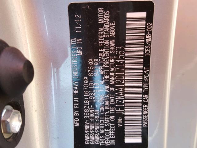 JF1ZNAA12D1714563 - 2013 TOYOTA SCION FR-S ვერცხლისფერი ფოტო 10