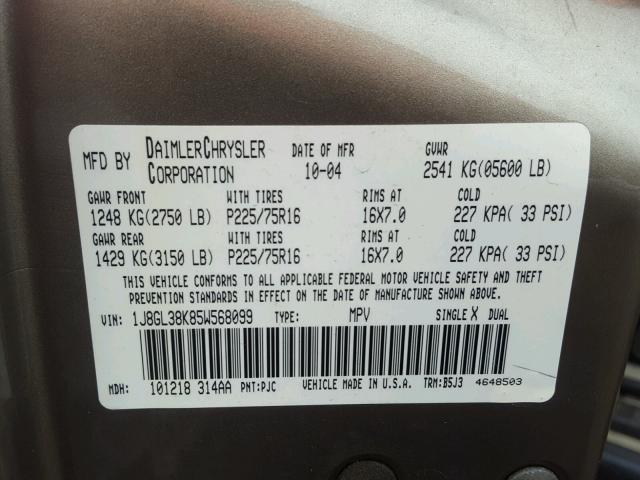 1J8GL38K85W568099 - 2005 JEEP LIBERTY RE 金色 照片 10