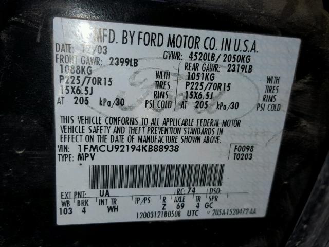 1FMCU92194KB88938 - 2004 FORD ESCAPE XLS BLUE photo 10