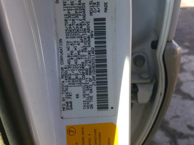 JTJHF10U830311462 - 2003 LEXUS RX 300 WHITE photo 10