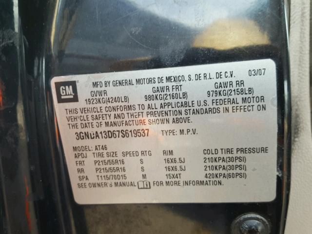 3GNDA13D67S619537 - 2007 CHEVROLET HHR LS 黑色 照片 10