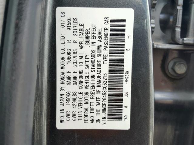 JHMCP26458C052215 - 2008 HONDA ACCORD LXP GRAY photo 10