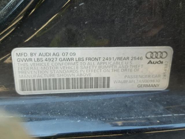 WAUBFAFL7AN009830 - 2010 AUDI A4 PREMIUM BLACK photo 10