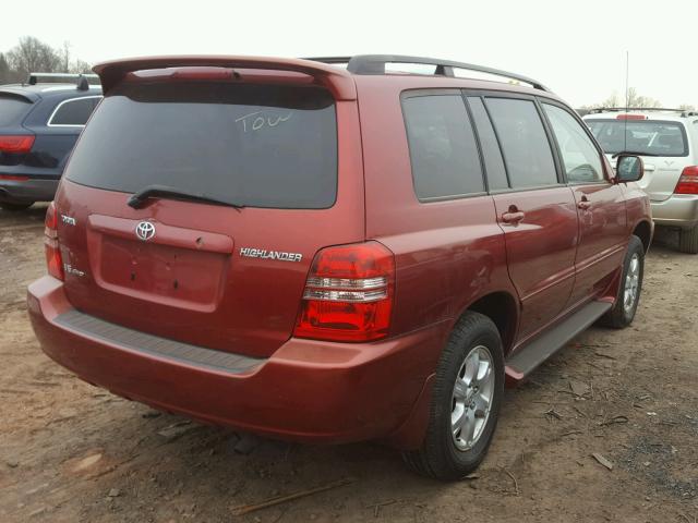 JTEHF21A320054640 - 2002 TOYOTA HIGHLANDER RED photo 4