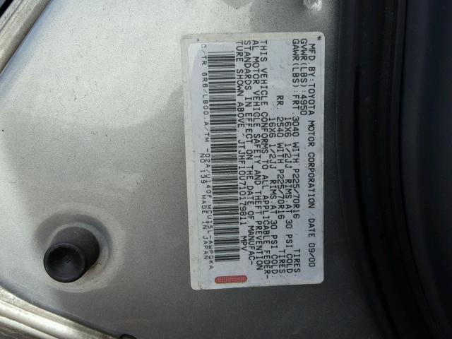 JTJHF10U710179811 - 2001 LEXUS RX 300 GRAY photo 10