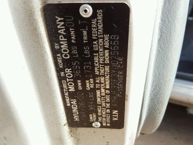 KMHJF35F3YU025668 - 2000 HYUNDAI ELANTRA GL SILVER photo 10