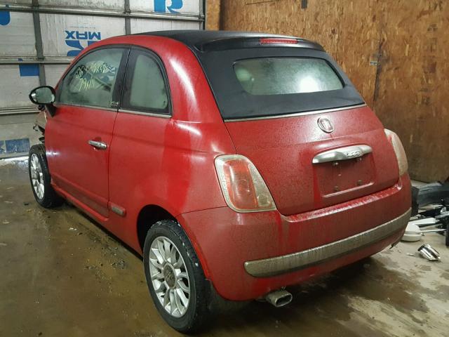 3C3CFFER9CT225700 - 2012 FIAT 500 LOUNGE MAROON photo 3