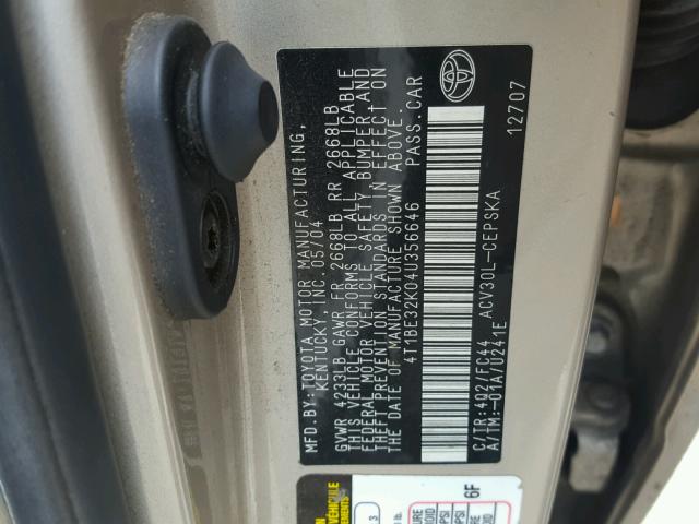 4T1BE32K04U356646 - 2004 TOYOTA CAMRY LE GOLD photo 10